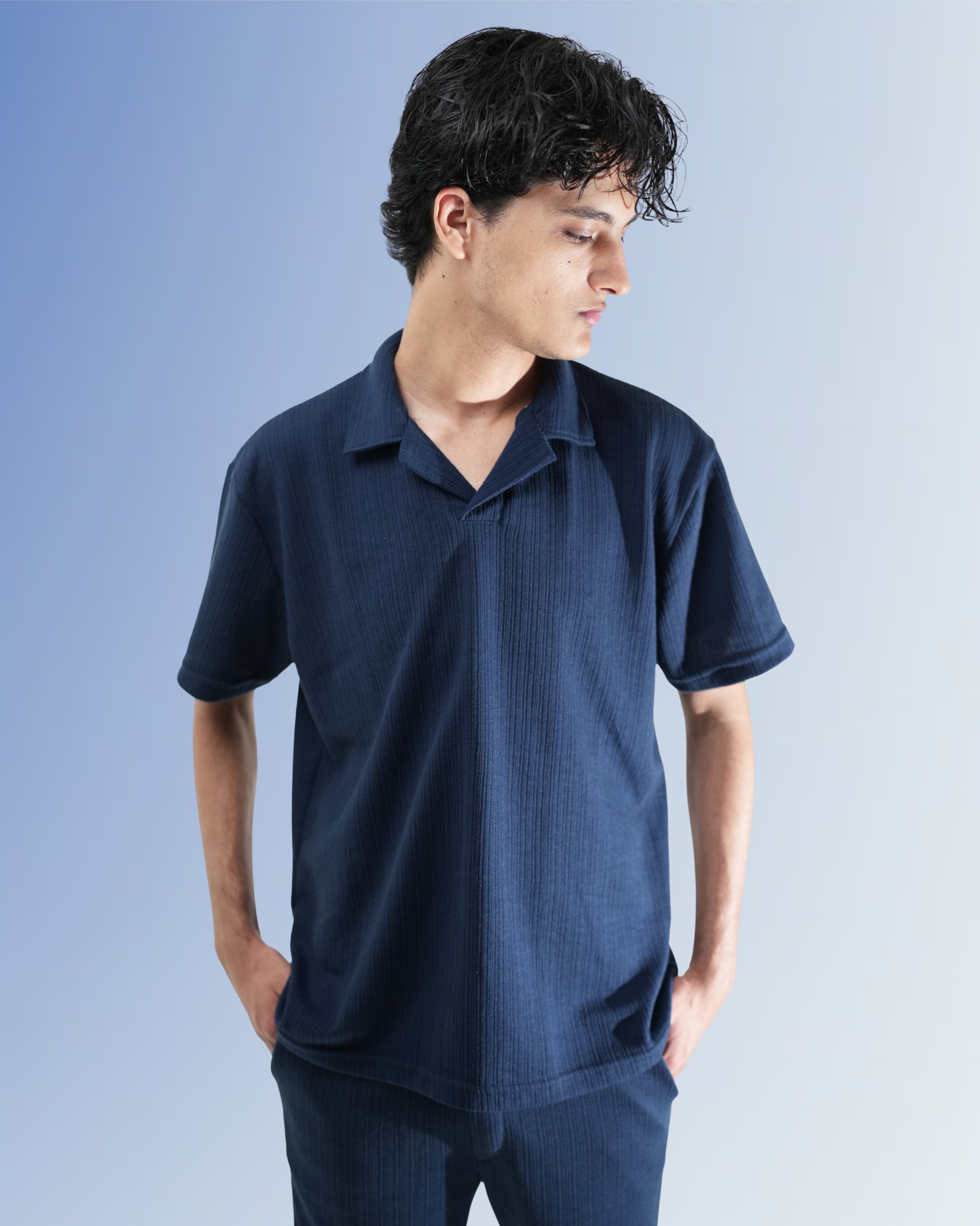 Men’s Relaxed Fit Blue Matching Set (Shirt & Shorts)