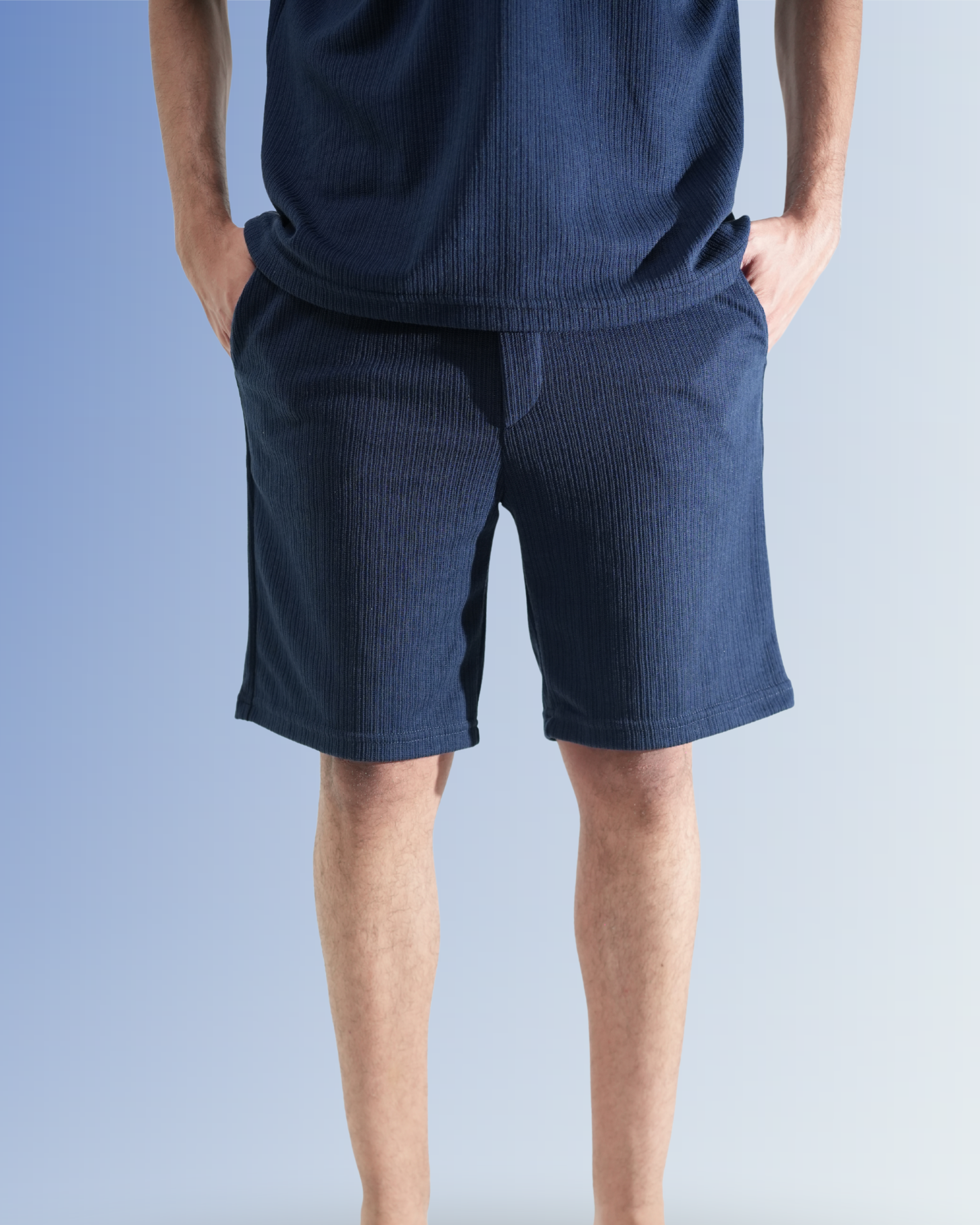 Men’s Relaxed Fit Blue Matching Set (Shirt & Shorts)