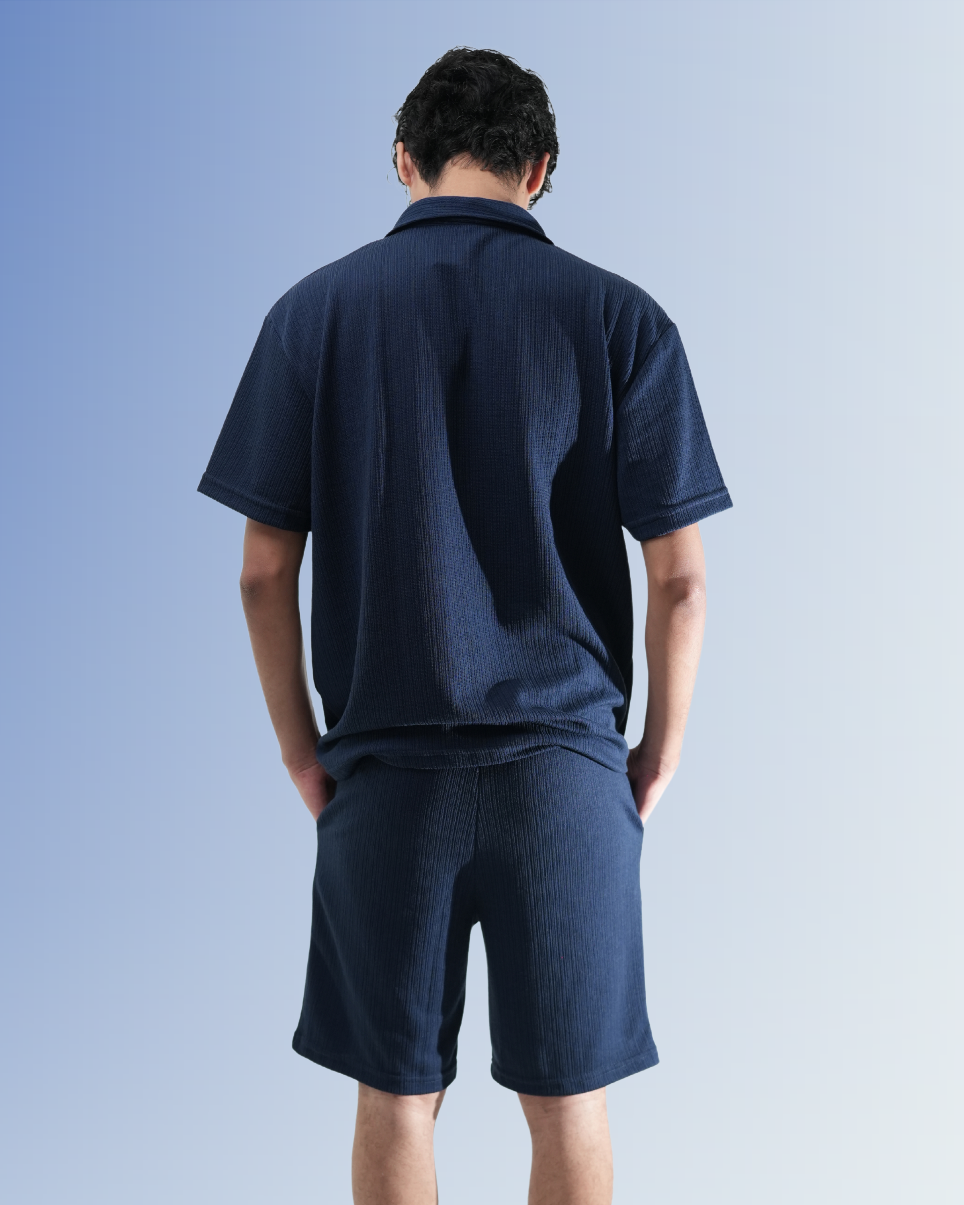 Men’s Relaxed Fit Blue Matching Set (Shirt & Shorts)