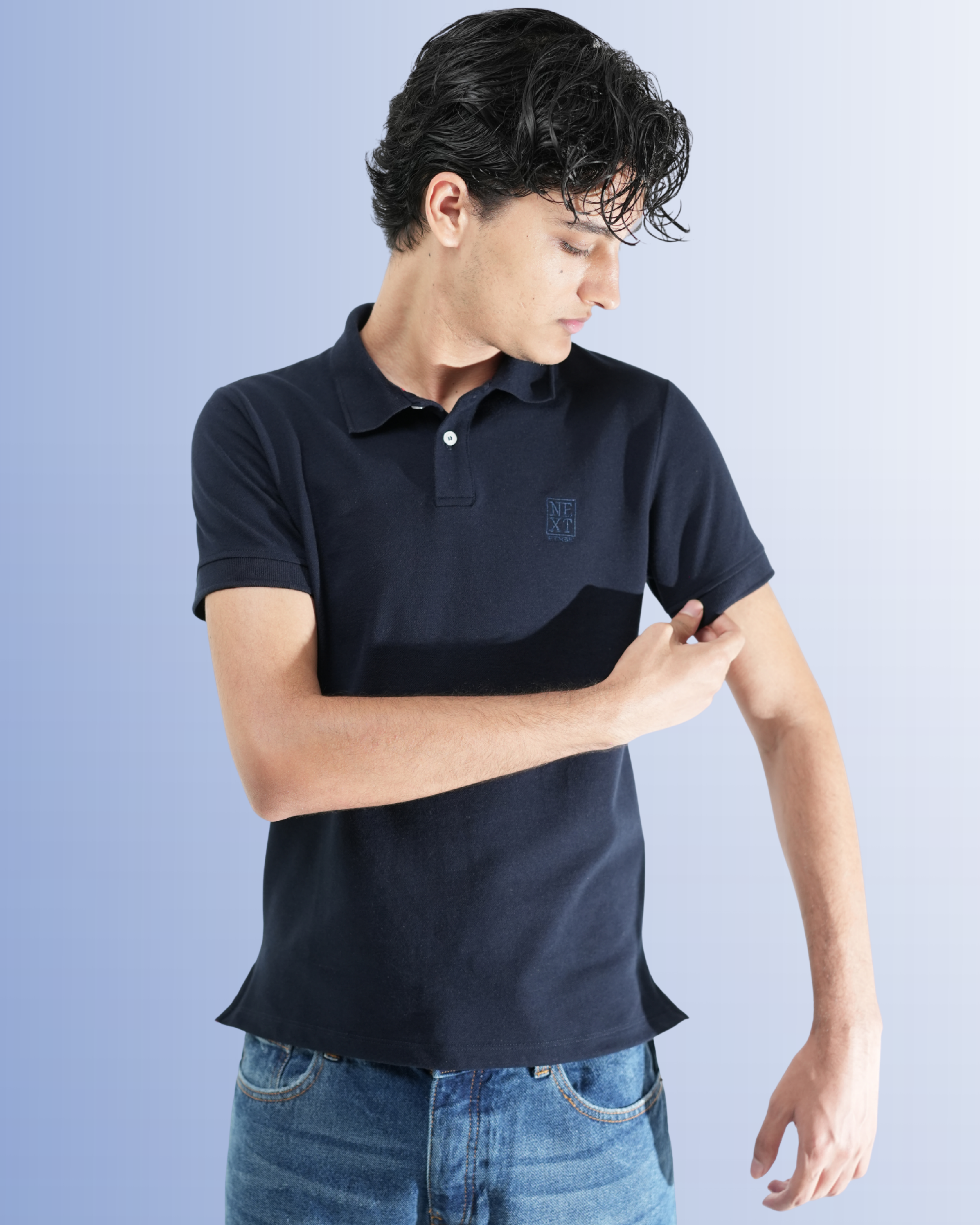 Navy Sweater with Shirt Collar