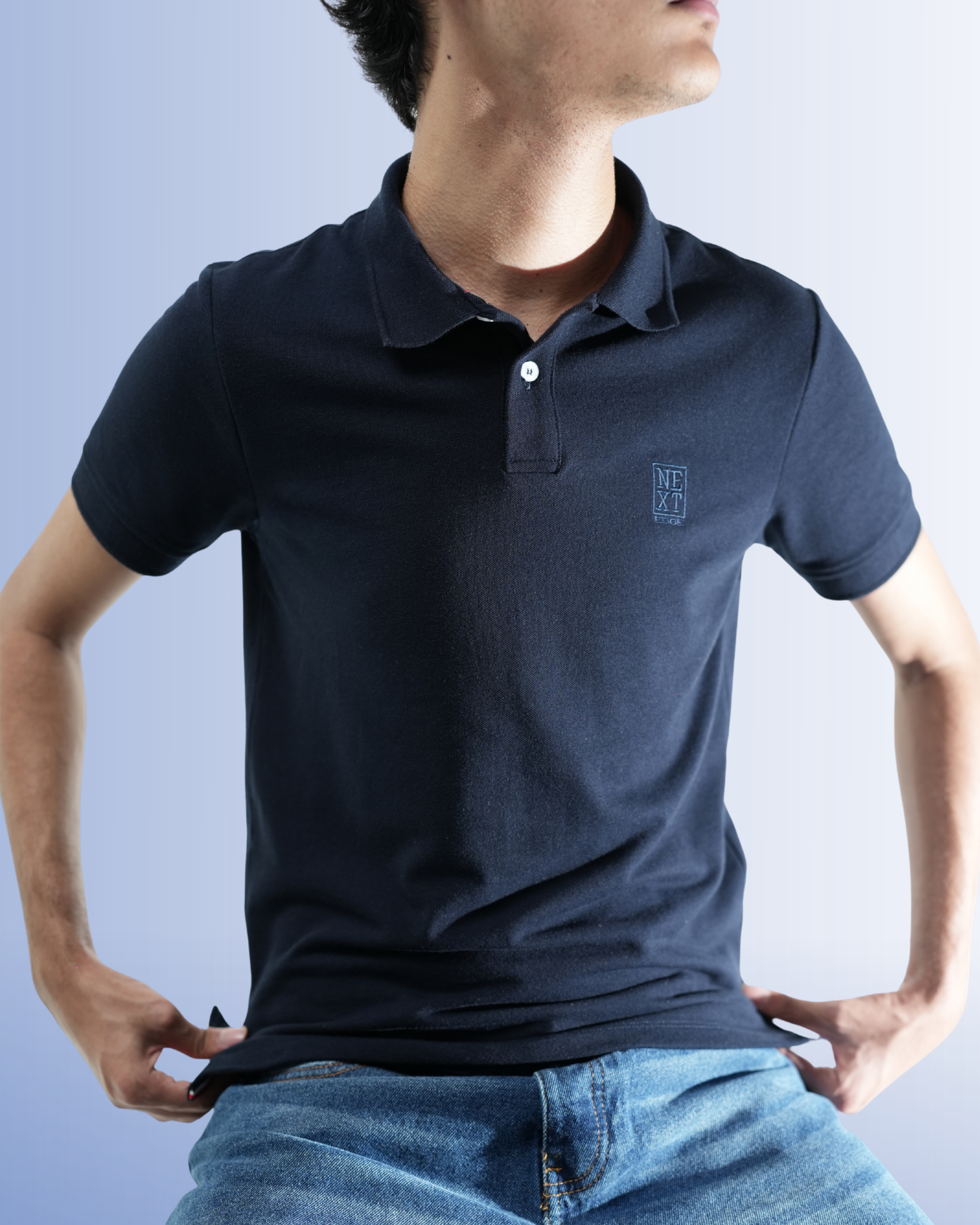Navy Sweater with Shirt Collar