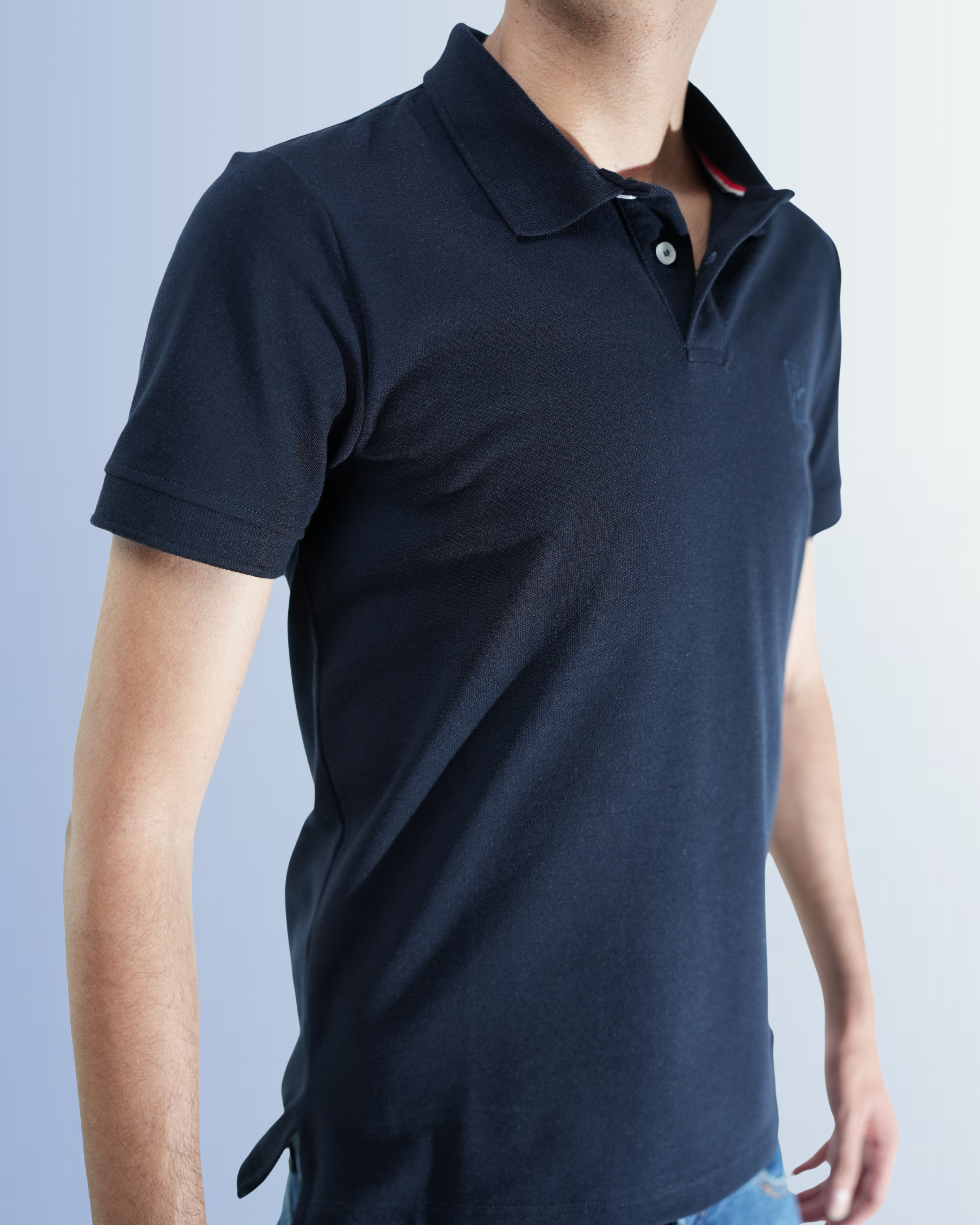 Navy Sweater with Shirt Collar