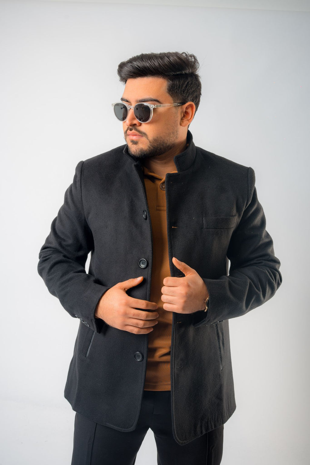 Men's Elegant Wool-Blend Coat – Black