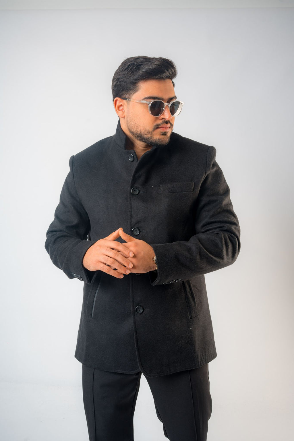 Men's Elegant Wool-Blend Coat – Black