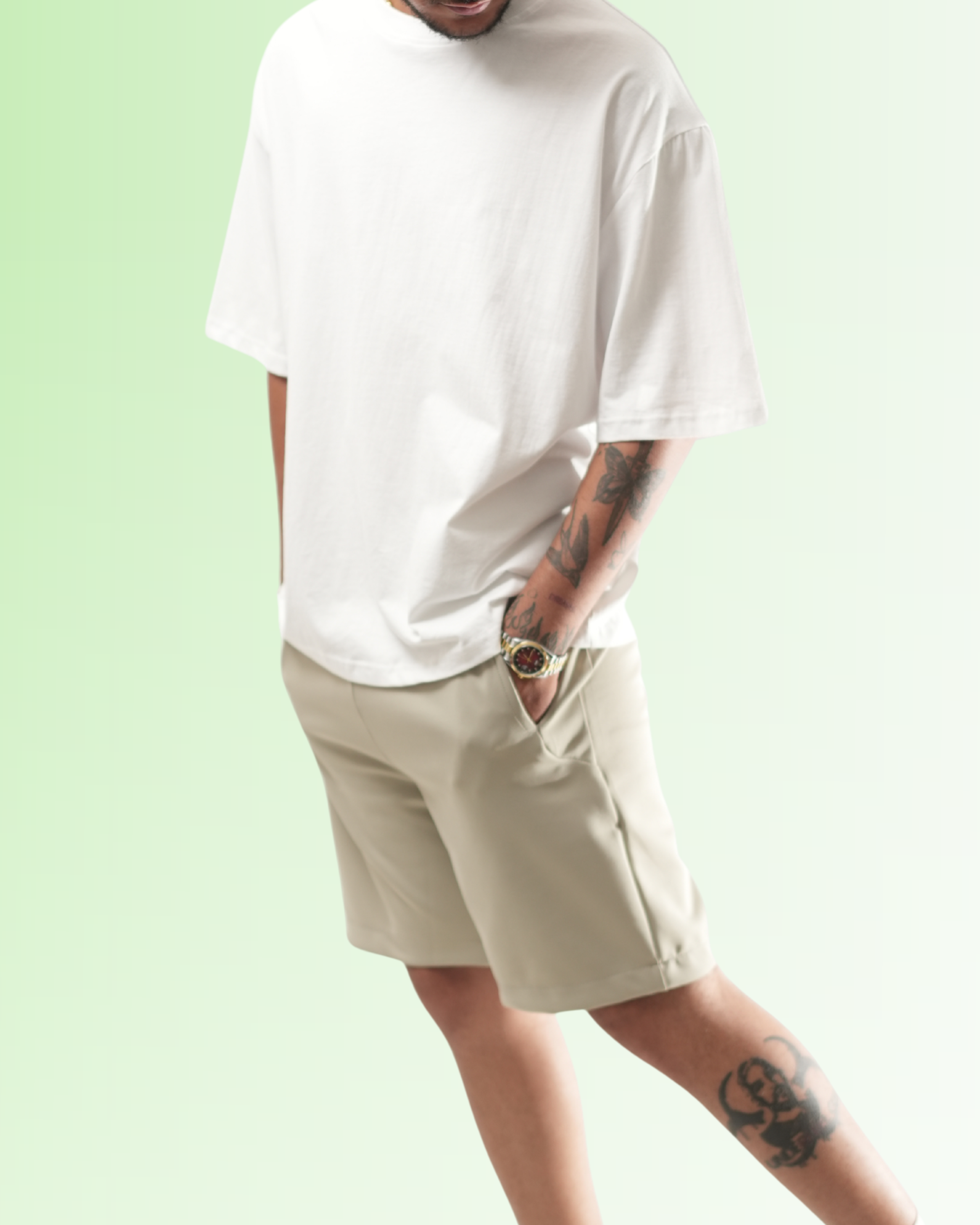 Men’s Oversized White T-Shirt & Beige Shorts Set
